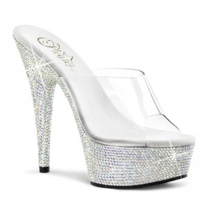 Chanclas De Plataforma Pleaser Bejeweled-601DM Mujer Plateadas | ESPAÑA OBWFQ