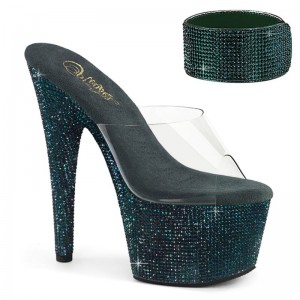 Chanclas De Plataforma Pleaser Bejeweled-712RS Mujer Verde | ESPAÑA DJGNA