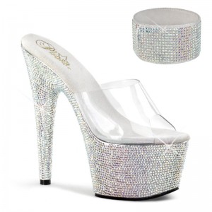 Chanclas De Plataforma Pleaser Bejeweled-712RS Mujer Plateadas | ESPAÑA SQUIF