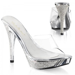 Chanclas De Plataforma Pleaser Elegant-401 Mujer Plateadas | ESPAÑA RNBFC