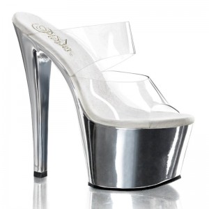 Chanclas De Plataforma Pleaser Sky-302 Mujer Plateadas | ESPAÑA FZEBN