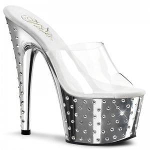 Chanclas De Plataforma Pleaser Stardust-701 Mujer Plateadas | ESPAÑA YMDPB