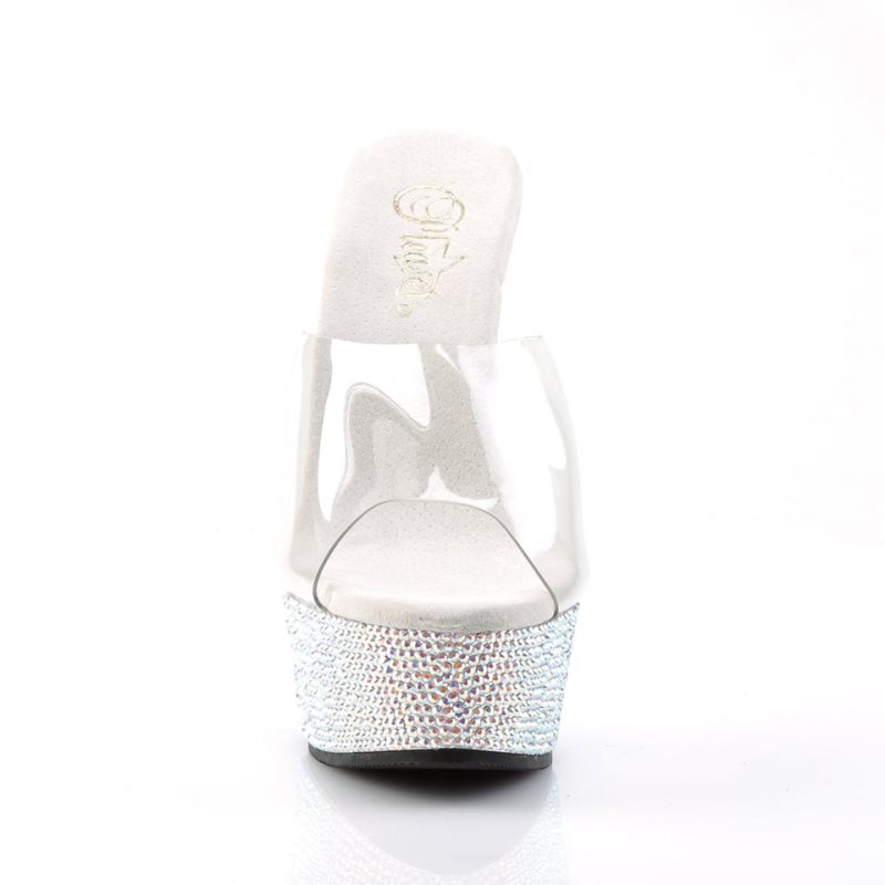 Chanclas De Plataforma Pleaser Bejeweled-601DM Mujer Plateadas | ESPAÑA OBWFQ