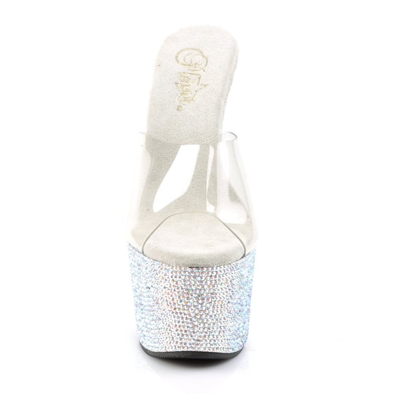 Chanclas De Plataforma Pleaser Bejeweled-701DM Mujer Plateadas | ESPAÑA HPIVA