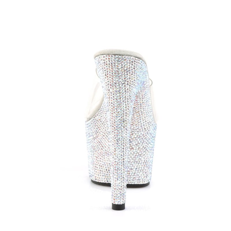 Chanclas De Plataforma Pleaser Bejeweled-701DM Mujer Plateadas | ESPAÑA HPIVA