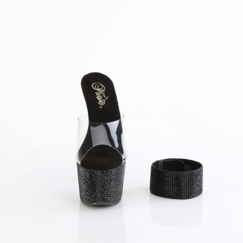 Chanclas De Plataforma Pleaser Bejeweled-712RS Mujer Negras | ESPAÑA VUNLG