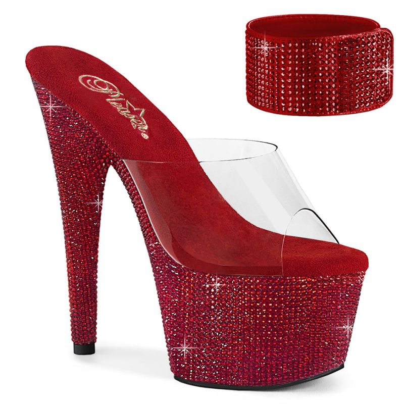 Chanclas De Plataforma Pleaser Bejeweled-712RS Mujer Rojas | ESPAÑA OGEAS