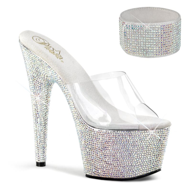 Chanclas De Plataforma Pleaser Bejeweled-712RS Mujer Plateadas | ESPAÑA SQUIF