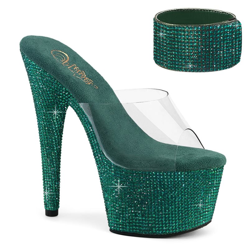 Chanclas De Plataforma Pleaser Bejeweled-712RS Rhinestones Mujer Verde | ESPAÑA ZTBMS