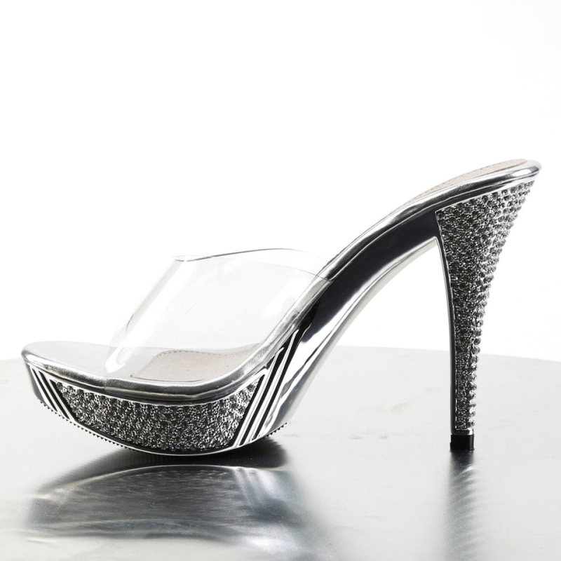 Chanclas De Plataforma Pleaser Elegant-401 Mujer Plateadas | ESPAÑA RNBFC